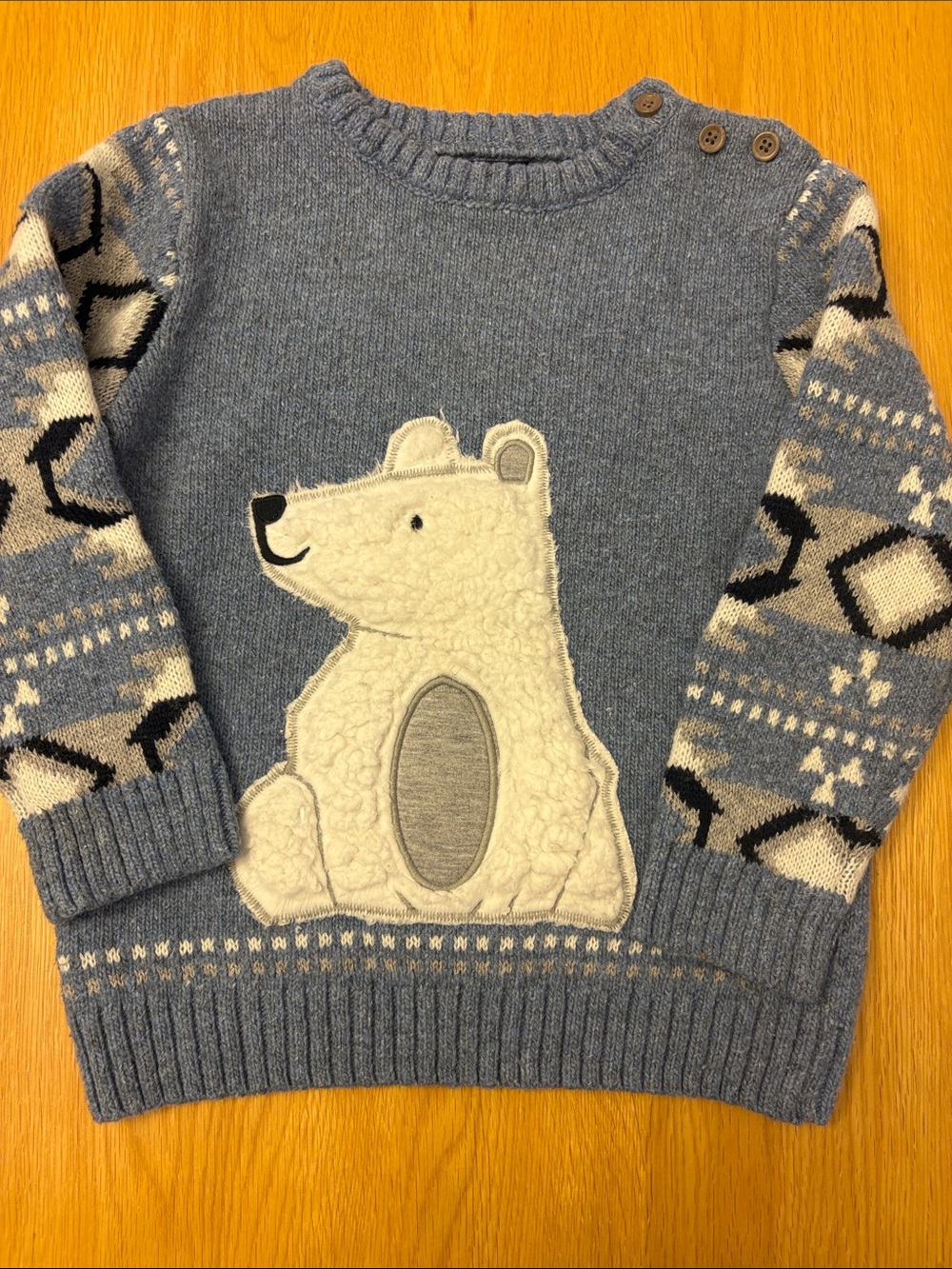 Boys Next Blue Crewneck Sweater with Polar Bear Applique - age 4-5 years